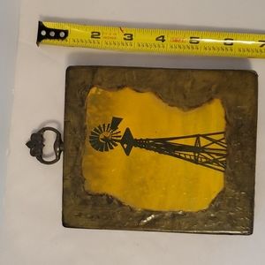 Vintage 1971 Windmill Wooden Plaque Wall Hanging 4.75" x 5.5" Note from Artist